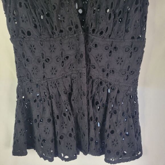 Guess Black Peplum Eyelet Lace Sleeveless Top - Picture 6 of 11